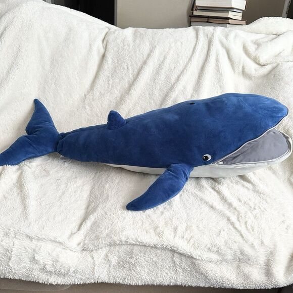 IKEA Blavingad Blue Whale Plush Stuffed Animal Toy 39” Stuffed Zipper Mouth - Picture 3 of 8